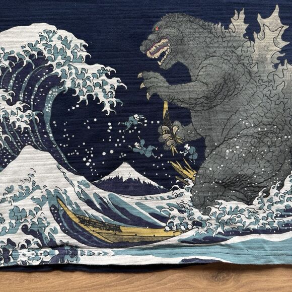 GODZILLA Toho Limited T-shirt Japanese Traditional Ukiyoe Print Navy Size L Rare - Picture 4 of 7